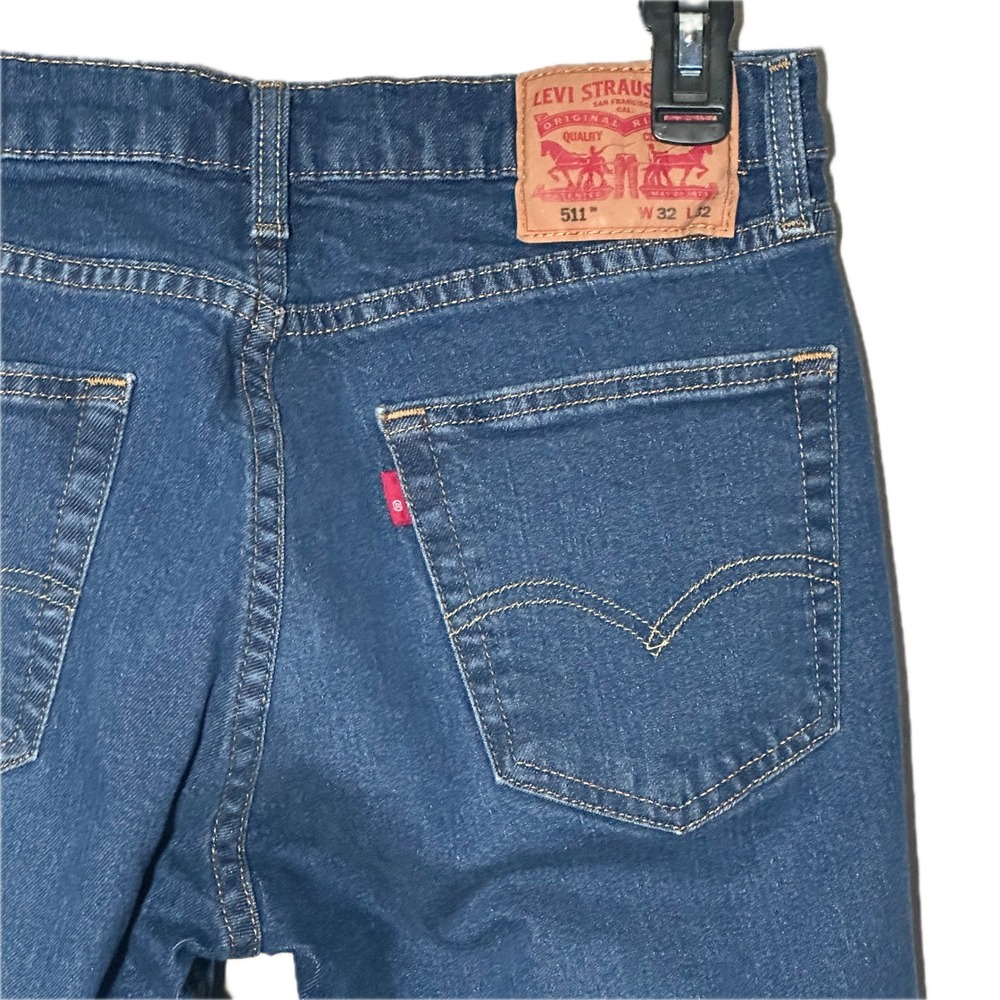 Levis 511 Slim Fit Distressed Jeans Mens 32x32 Dark Wash Blue Ripped Denim - Picture 5 of 5